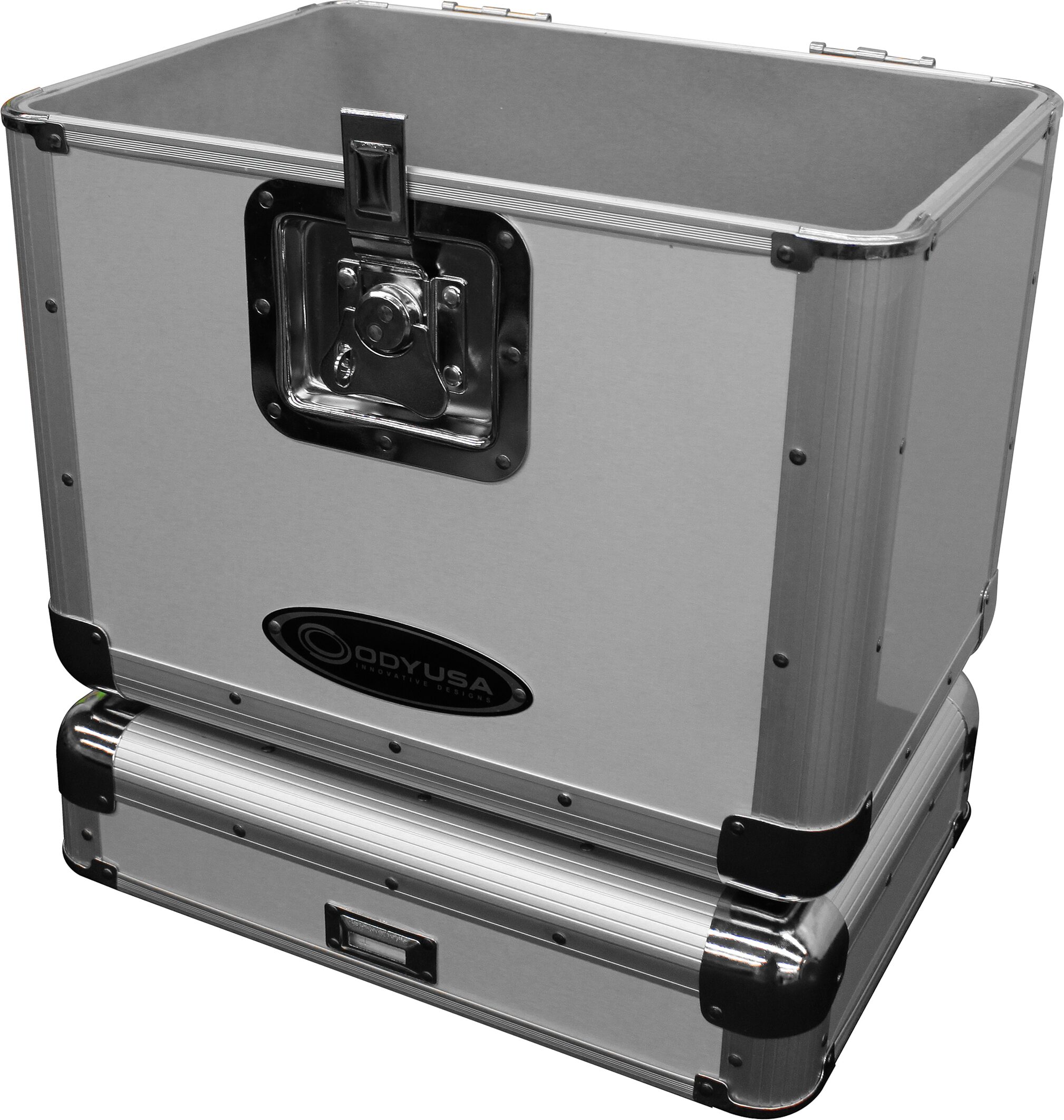 Odyssey KLP2 Stacking Record Case for 70 12" Vinyl Records, Silver, Action Position Back