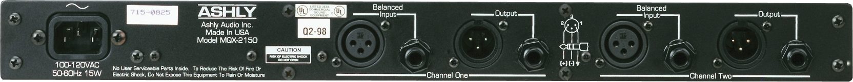 Ashly MQX2150 Dual 15-Band Graphic EQ, Back
