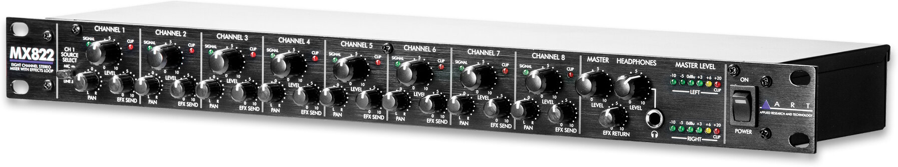 ART MX822 8-Channel Rack Mount Stereo Mixer, New, Action Position Back