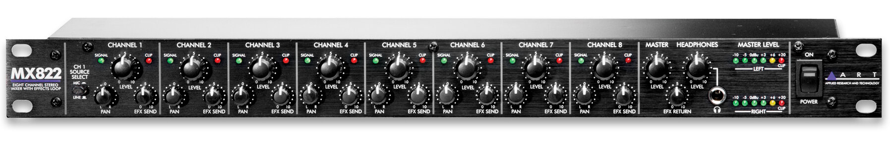 ART MX822 8-Channel Rack Mount Stereo Mixer, New, Action Position Back
