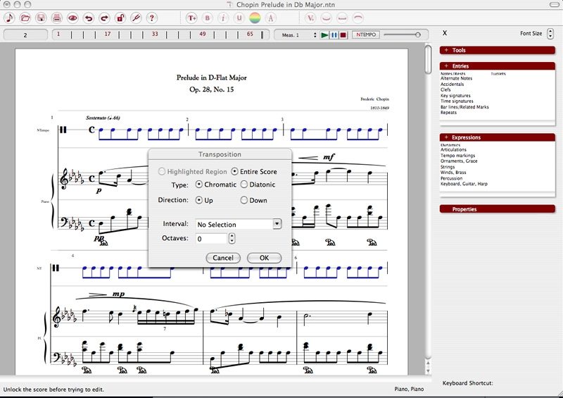 Notion Protege Music Notation Software, Transpose View