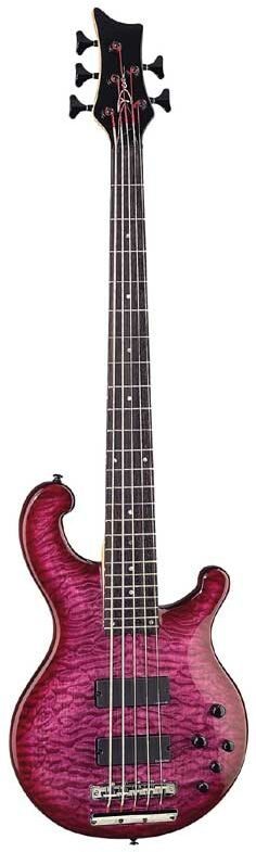 Dean Rhapsody 5-String Quilt Top Electric Bass Guitar, Transparent Purple