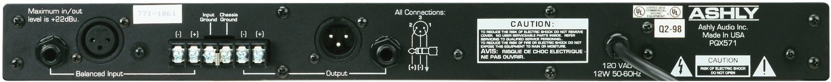 Ashly PQX571 Mono 7-Band Parametric EQ, Back
