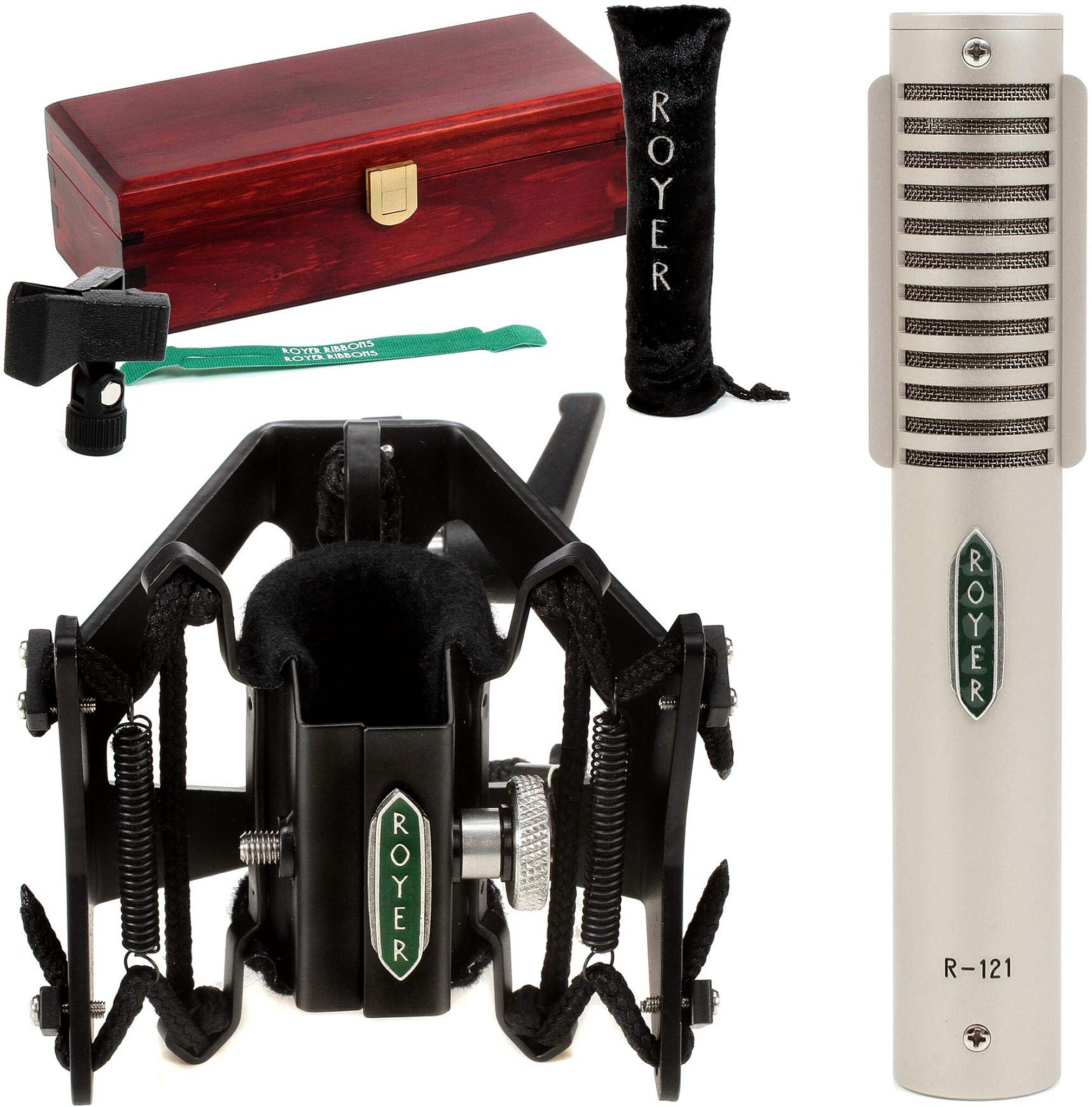 Royer Labs R-121 Dynamic Passive Ribbon Microphone, Bundle with RSM-SS1 Sling-Shockmount, Action Position Back