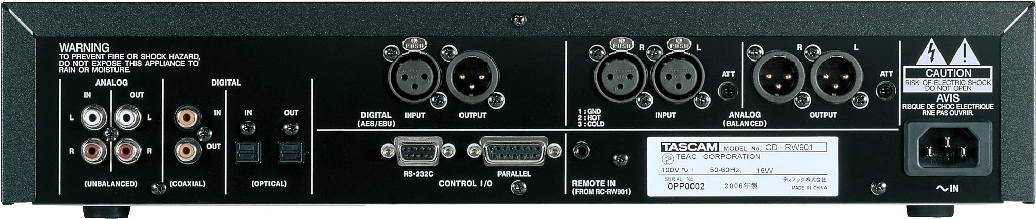 TASCAM CDRW901 Professional CD Recorder, Rear