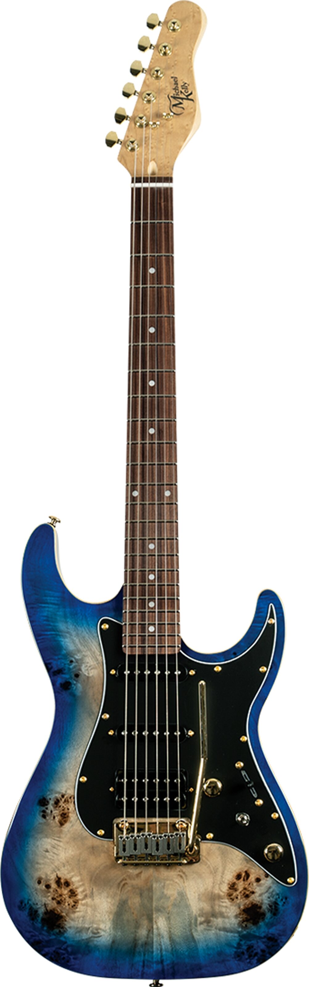 Michael Kelly Custom Collection '60s Burl Ultra Electric Guitar, Pau Ferro Fingerboard, Blue Burl, Open Box (Very Good), Action Position Back