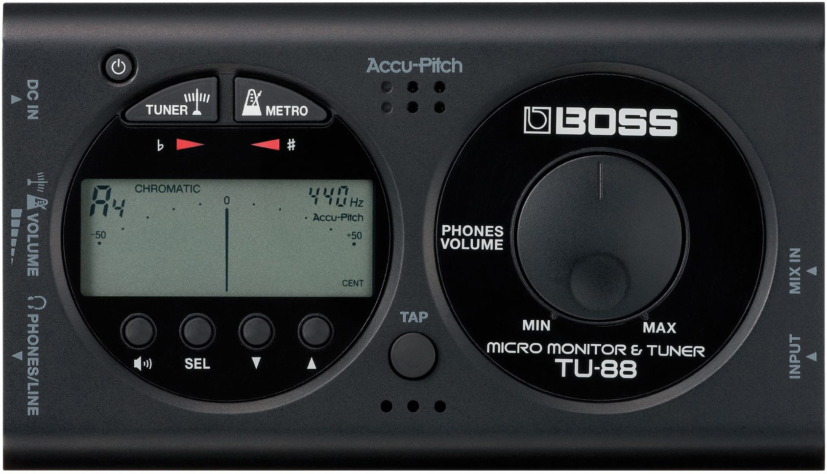 Boss TU-88 Micro Monitor Tuner and Metronome, Black - Top
