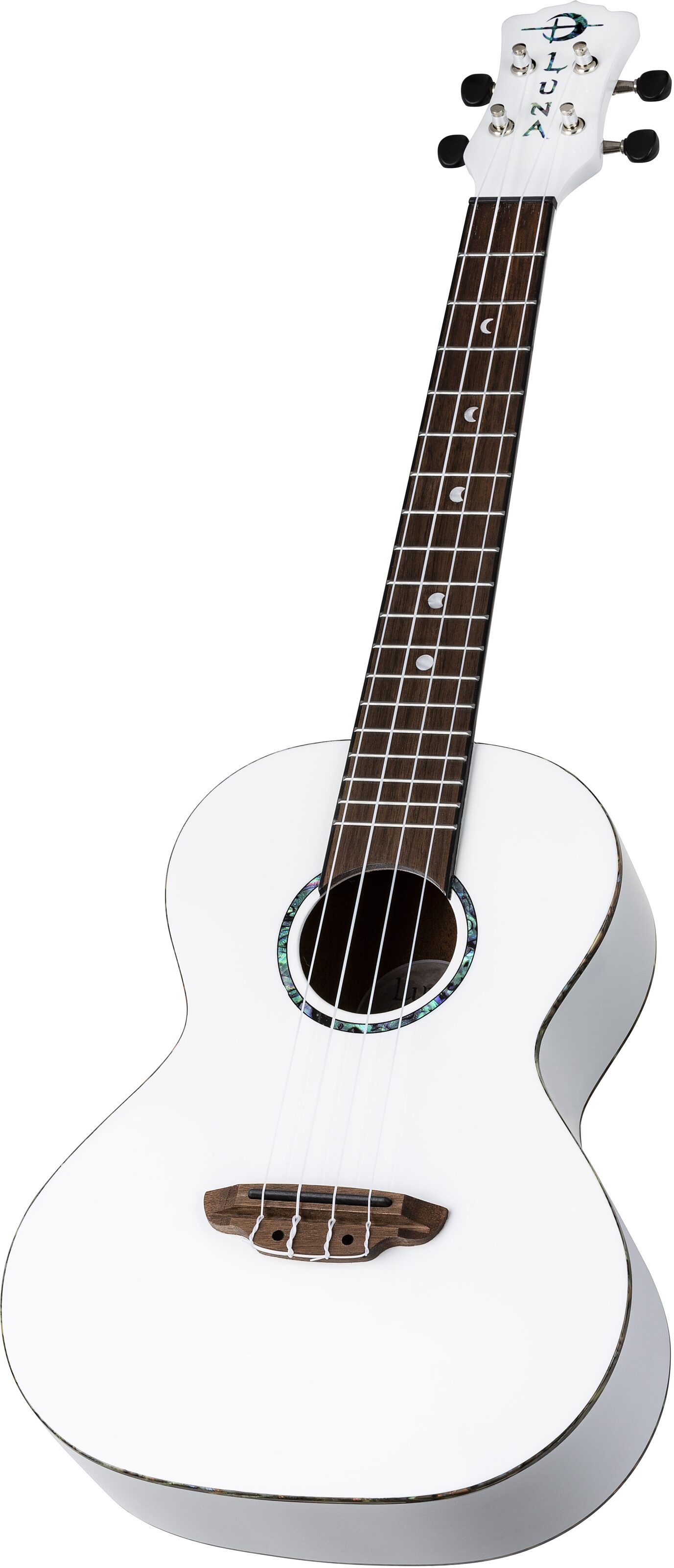 Luna Hau Snow Tenor Ukulele (with Gig Bag), Angled with head Front