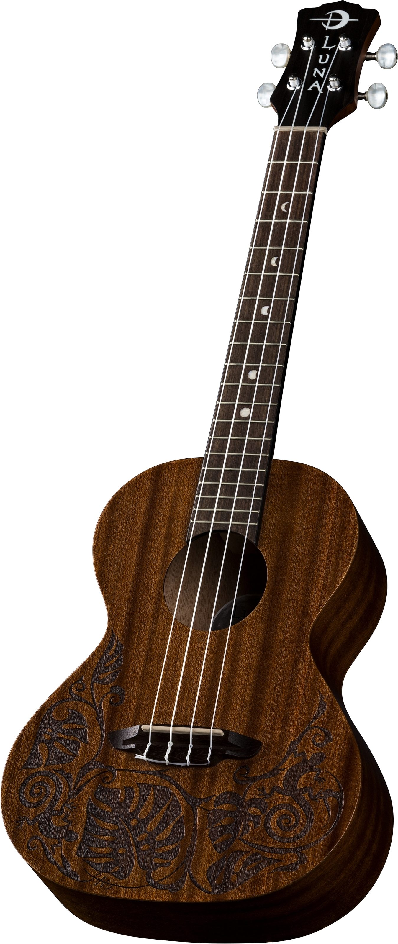 Luna Mahogany Tenor Ukulele Package (with Gig Bag), Angled Front