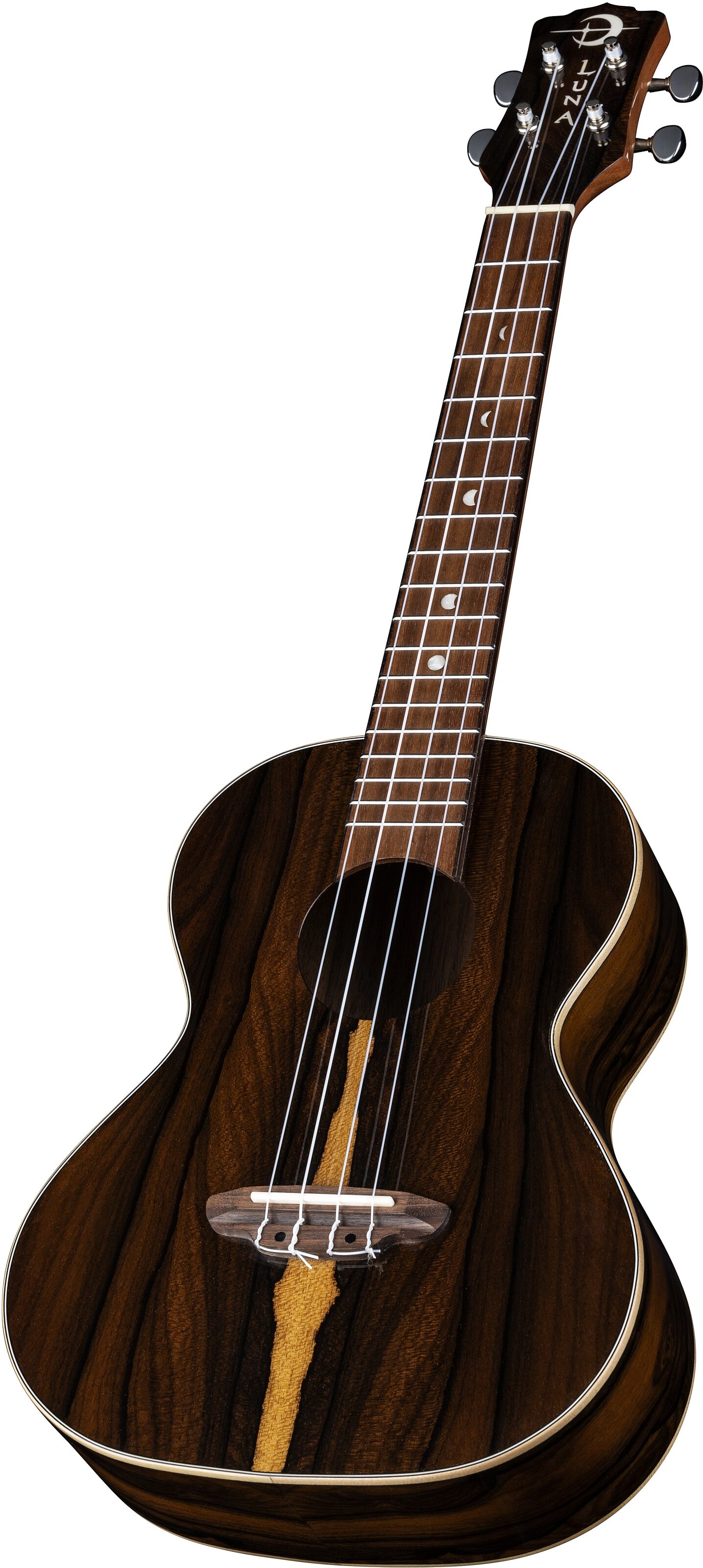 Luna Tenor Ziricote Ukulele (with Gig Bag), Angled with head Front