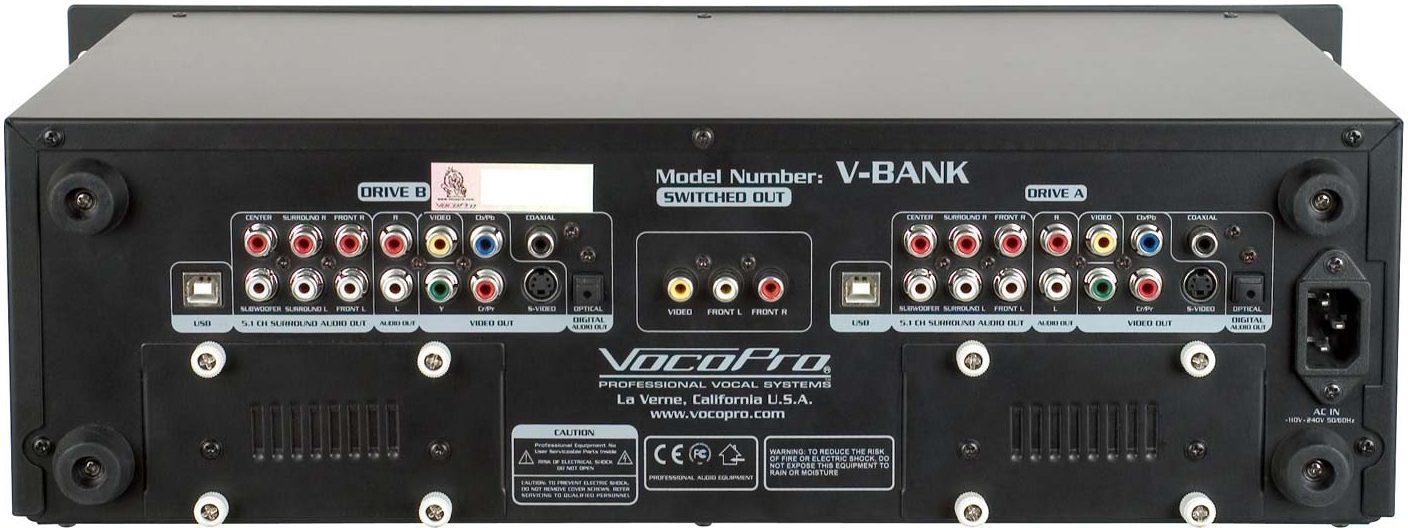 VocoPro VBANK Dual Deck Multi-Format DVD/Hard Drive Karaoke System, Rear