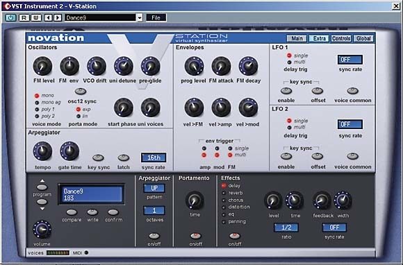 Novation V Station Analog Software Synth (Macintosh and Windows), Extras Screen
