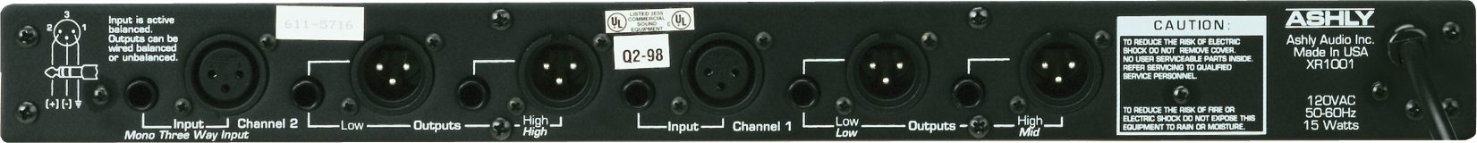 Ashly XR1001 XR Series Electronic Crossover, Back
