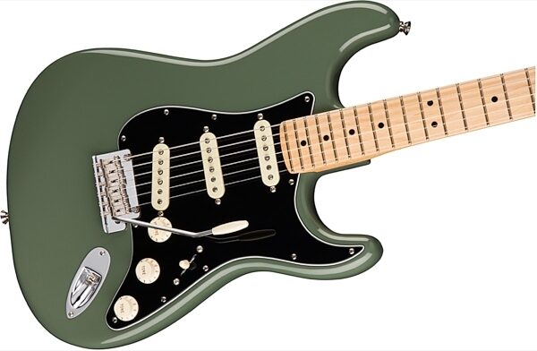 Fender American Pro Stratocaster Electric Guitar, Maple Fingerboard (with Case), Antique Olive Body Right