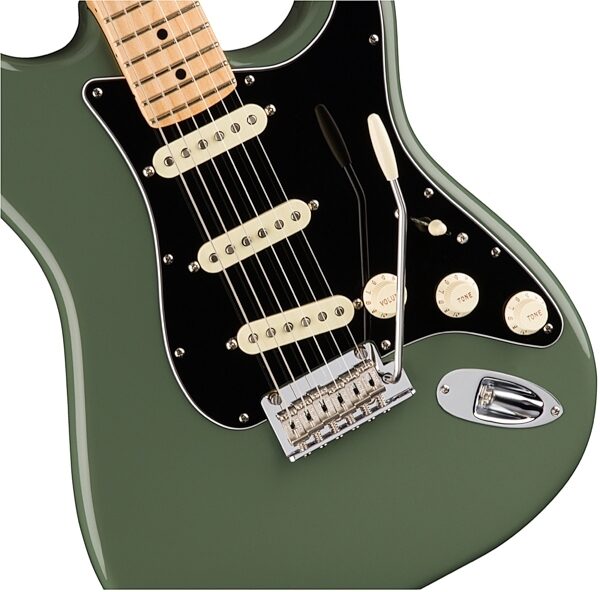 Fender American Pro Stratocaster Electric Guitar, Maple Fingerboard (with Case), Antique Olive View 1