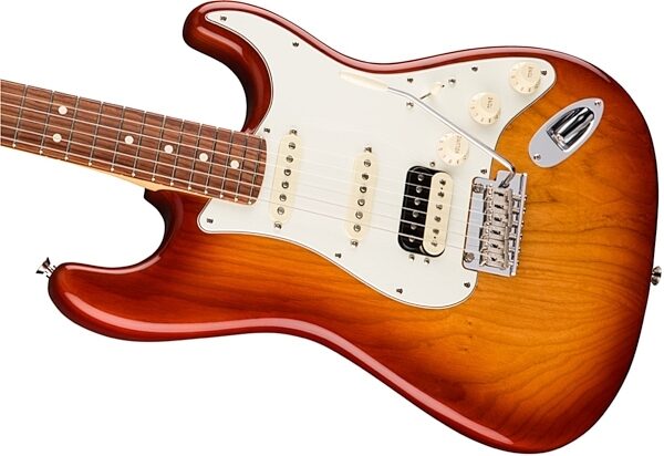 Fender American Pro Stratocaster HSS ShawBucker Electric Guitar, Rosewood Fingerboard (with Case), Sienna Sunburst Body Left