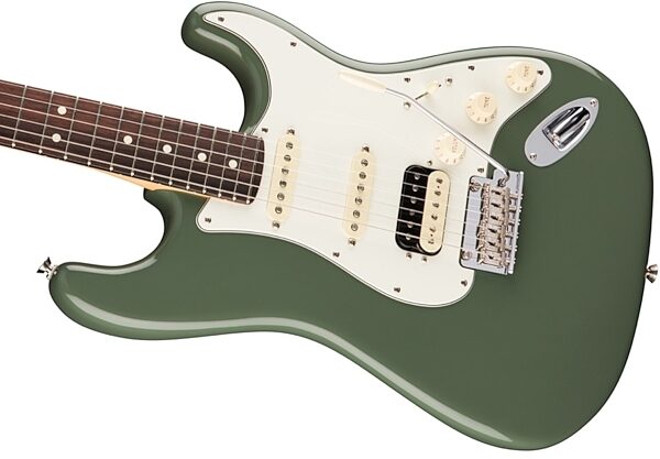 Fender American Pro Stratocaster HSS ShawBucker Electric Guitar, Rosewood Fingerboard (with Case), Antique Olive View 2