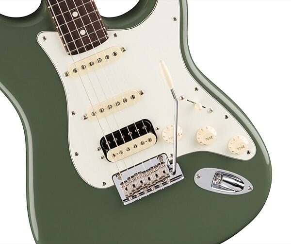 Fender American Pro Stratocaster HSS ShawBucker Electric Guitar, Rosewood Fingerboard (with Case), Antique Olive View 3