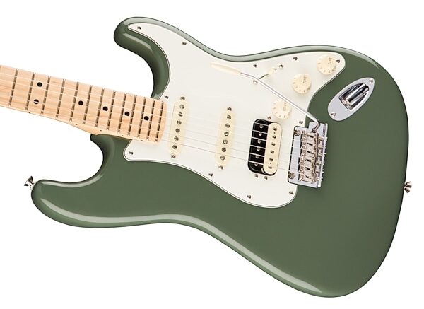 Fender American Pro Stratocaster HSS ShawBucker Electric Guitar, Maple Fingerboard (with Case), Antique Olive View 1