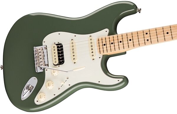 Fender American Pro Stratocaster HSS ShawBucker Electric Guitar, Maple Fingerboard (with Case), Antique Olive View 2