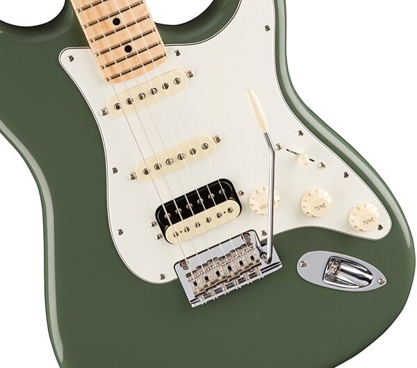 Fender American Pro Stratocaster HSS ShawBucker Electric Guitar, Maple Fingerboard (with Case), Antique Olive View 3