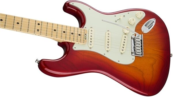 Fender American Elite Stratocaster Electric Guitar (Maple, with Case), Aged Cherry Closeup 1