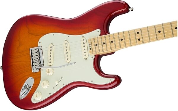 Fender American Elite Stratocaster Electric Guitar (Maple, with Case), Aged Cherry Closeup 2