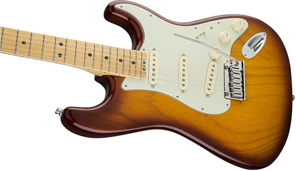 Fender American Elite Stratocaster Electric Guitar (Maple, with Case), Tobacco Sunburst Body Left