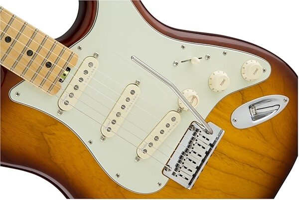 Fender American Elite Stratocaster Electric Guitar (Maple, with Case), Tobacco Sunburst Front Body