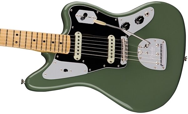 Fender American Pro Jaguar Electric Guitar, Maple Fingerboard (with Case), Antique Olive View 1