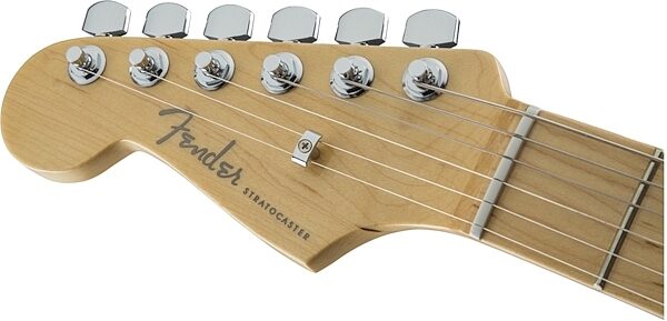 Fender American Elite Stratocaster Electric Guitar, Left-Handed (Maple, with Case), 3-Tone Sunburst Headstock Front