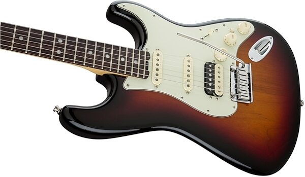Fender American Elite Stratocaster HSS Shawbucker Electric Guitar (Rosewood, with Case), 3-Tone Sunburst Body Left