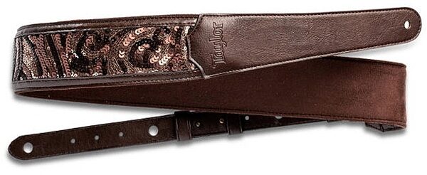 Taylor 2.25" Vegan Leather Guitar Strap, Chocolate Brown Sequin, Main--TW-Straps-4204-22