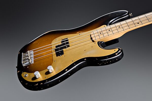 Fender Road Worn '50s Precision Electric Bass (with Gig Bag), 2-Tone Sunburst Closeup