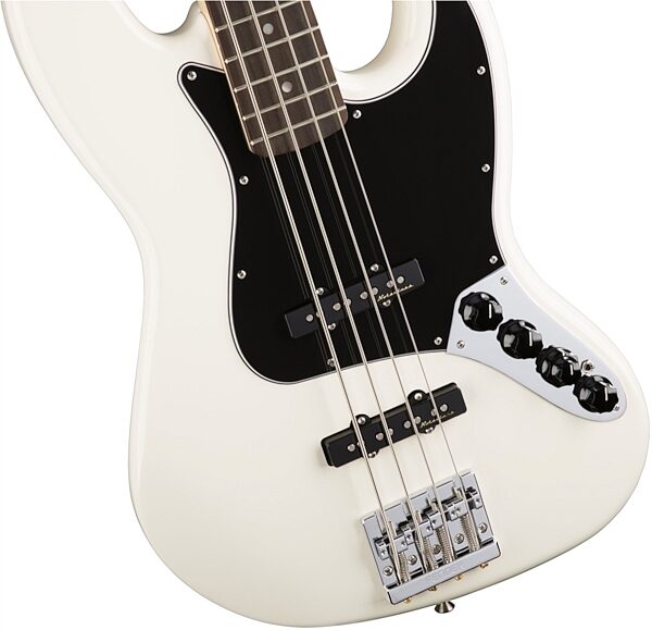 Fender Deluxe Active Jazz Electric Bass (Rosewood, with Gig Bag), Olympic White Front Body