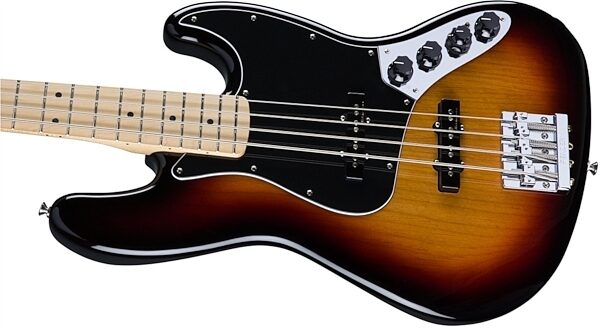 Fender Deluxe Active Jazz Electric Bass (Maple, with Gig Bag), 3-Color Sunburst Body Left