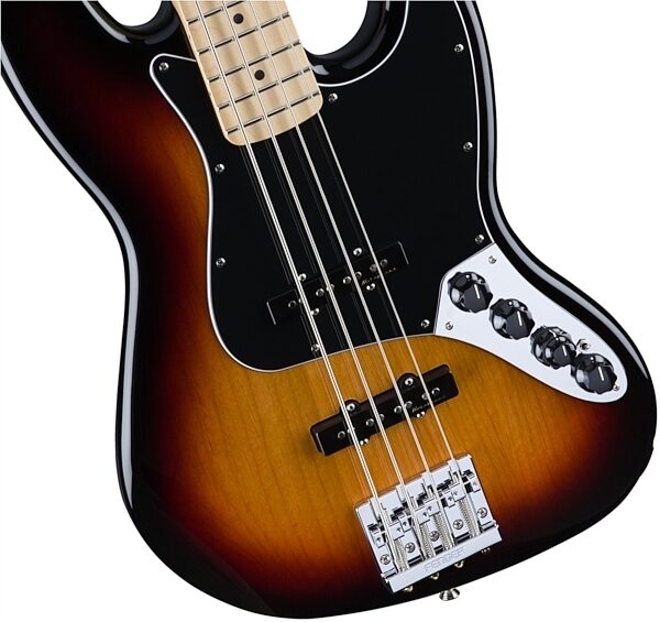 Fender Deluxe Active Jazz Electric Bass (Maple, with Gig Bag), 3-Color Sunburst Front Body