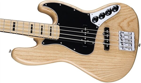 Fender Deluxe Active Jazz Electric Bass (Maple, with Gig Bag), Natural Ash Body Left