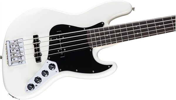 Fender Deluxe Active Jazz V Electric Bass, 5-String (with Gig Bag), Olympic White Front