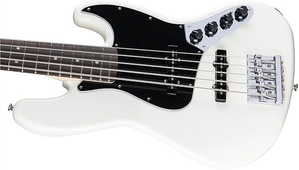 Fender Deluxe Active Jazz V Electric Bass, 5-String (with Gig Bag), Olympic White Body Left