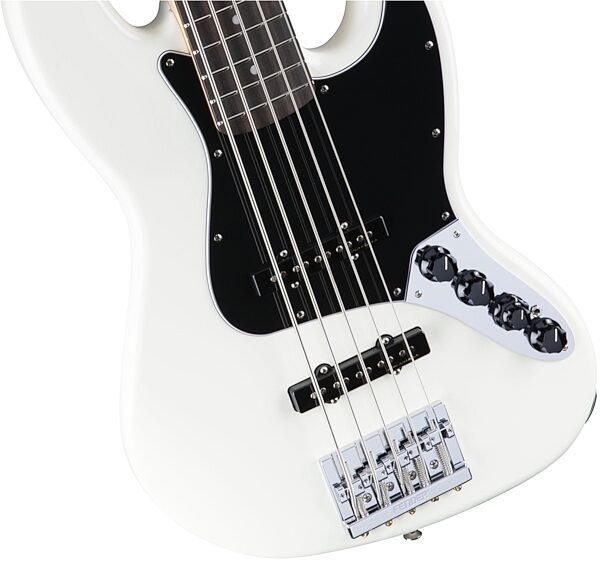 Fender Deluxe Active Jazz V Electric Bass, 5-String (with Gig Bag), Olympic White Body Front