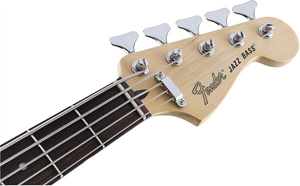 Fender Deluxe Active Jazz V Electric Bass, 5-String (with Gig Bag), Olympic White Headstock Front