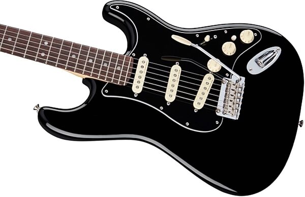 Fender Deluxe Stratocaster Electric Guitar (Rosewood Fingerboard, with Gig Bag), Black Body Left