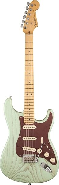 Fender FSR American Stratocaster Rustic Ash Electric Guitar (with Case), Maple Fingerboard, Faded Surf Green