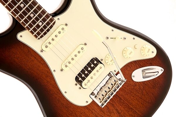 Fender Limited Edition American Deluxe Stratocaster HSS Mahogany Electric Guitar, Closeup 3