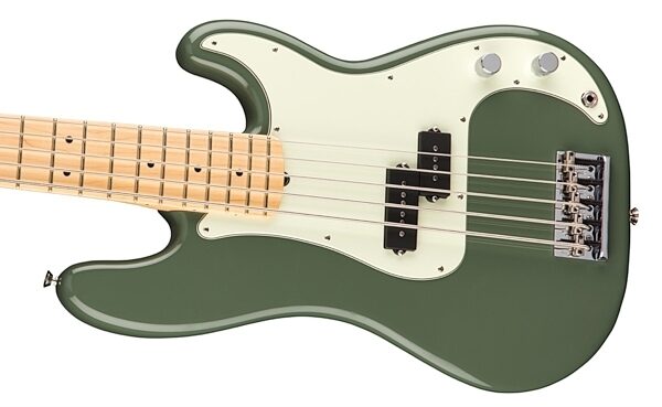 Fender American Pro Precision V Electric Bass, 5-String (Maple Fingerboard, with Case), Antique Olive View 5