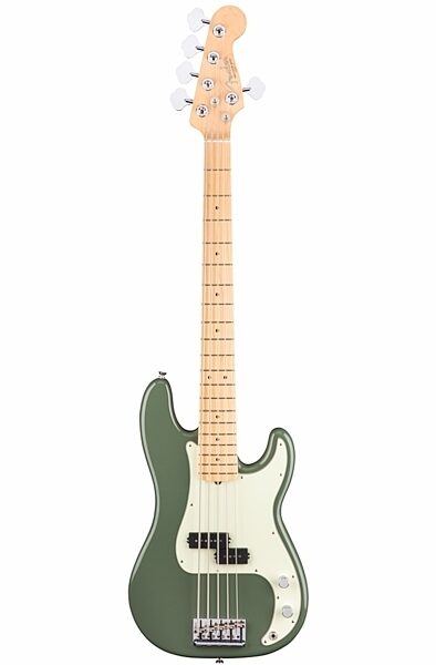 Fender American Pro Precision V Electric Bass, 5-String (Maple Fingerboard, with Case), Antique Olive