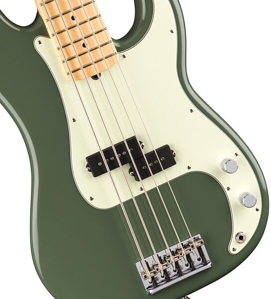 Fender American Pro Precision V Electric Bass, 5-String (Maple Fingerboard, with Case), Antique Olive View 4