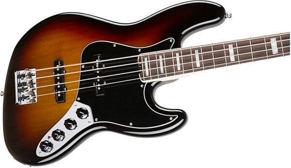 Fender American Elite Jazz Bass (Rosewood, with Case), 3-Color Sunburst Body Right