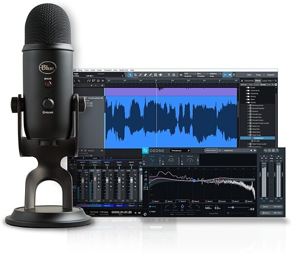Blue Microphones Yeti Blackout Studio USB Microphone + Recording Software Bundle, Action Position Back
